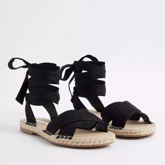 Torrid Black Ankle Lace-Up Espadrille Flat Sandals (WW) Size 13 - Picture 1 of 6